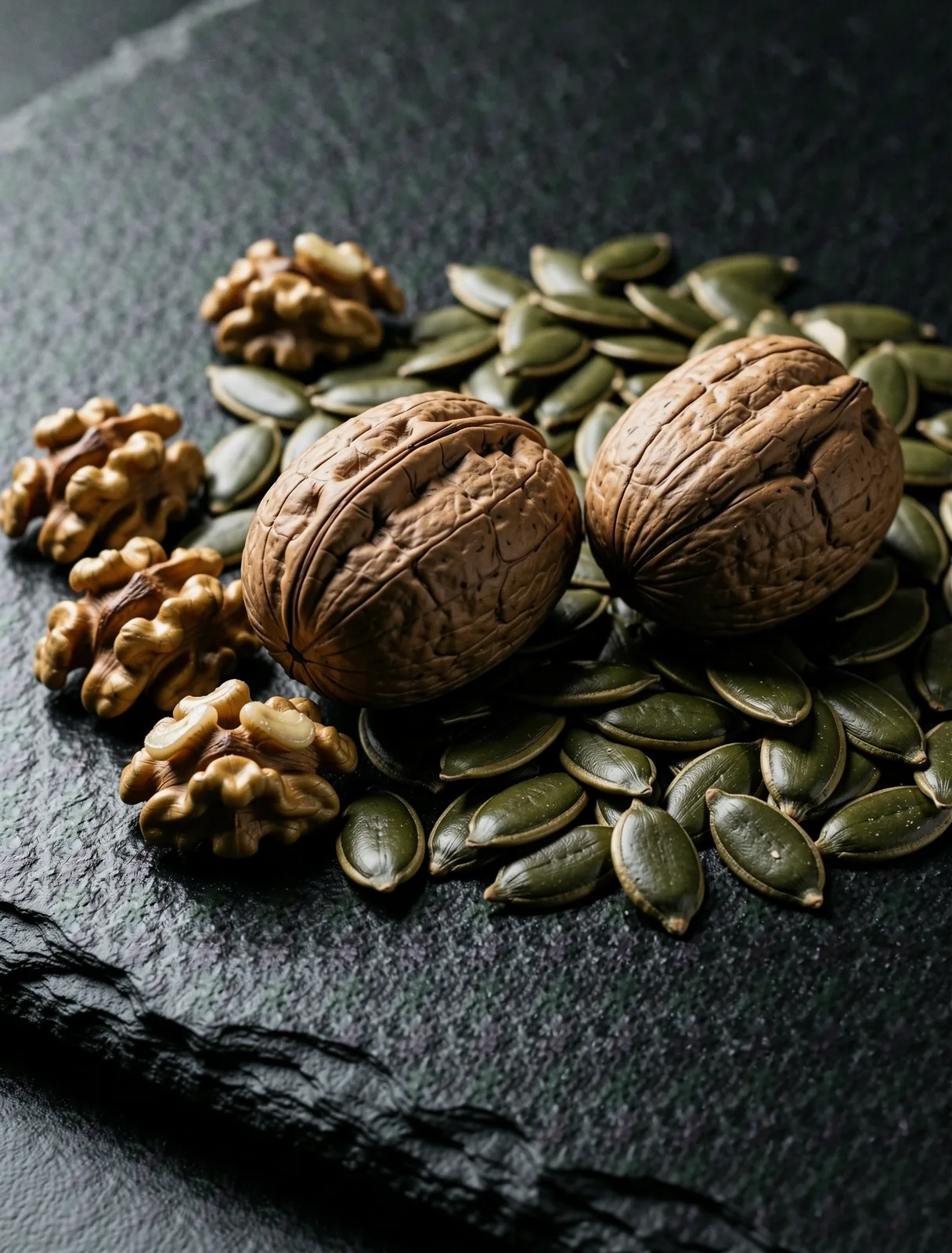 Nutrient dense seeds on architectural stone surface